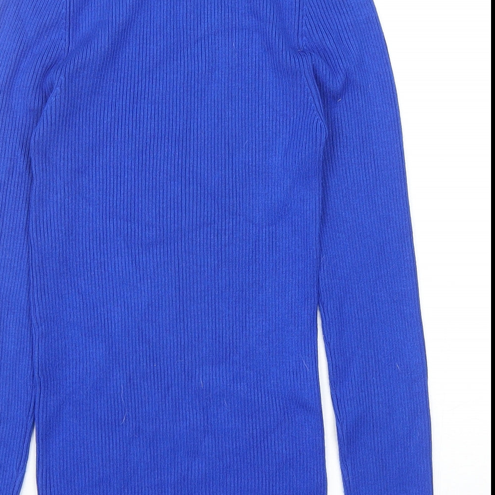 Madeleine Womens Blue Viscose Basic T-Shirt Size 10 Boat Neck - Ribbed