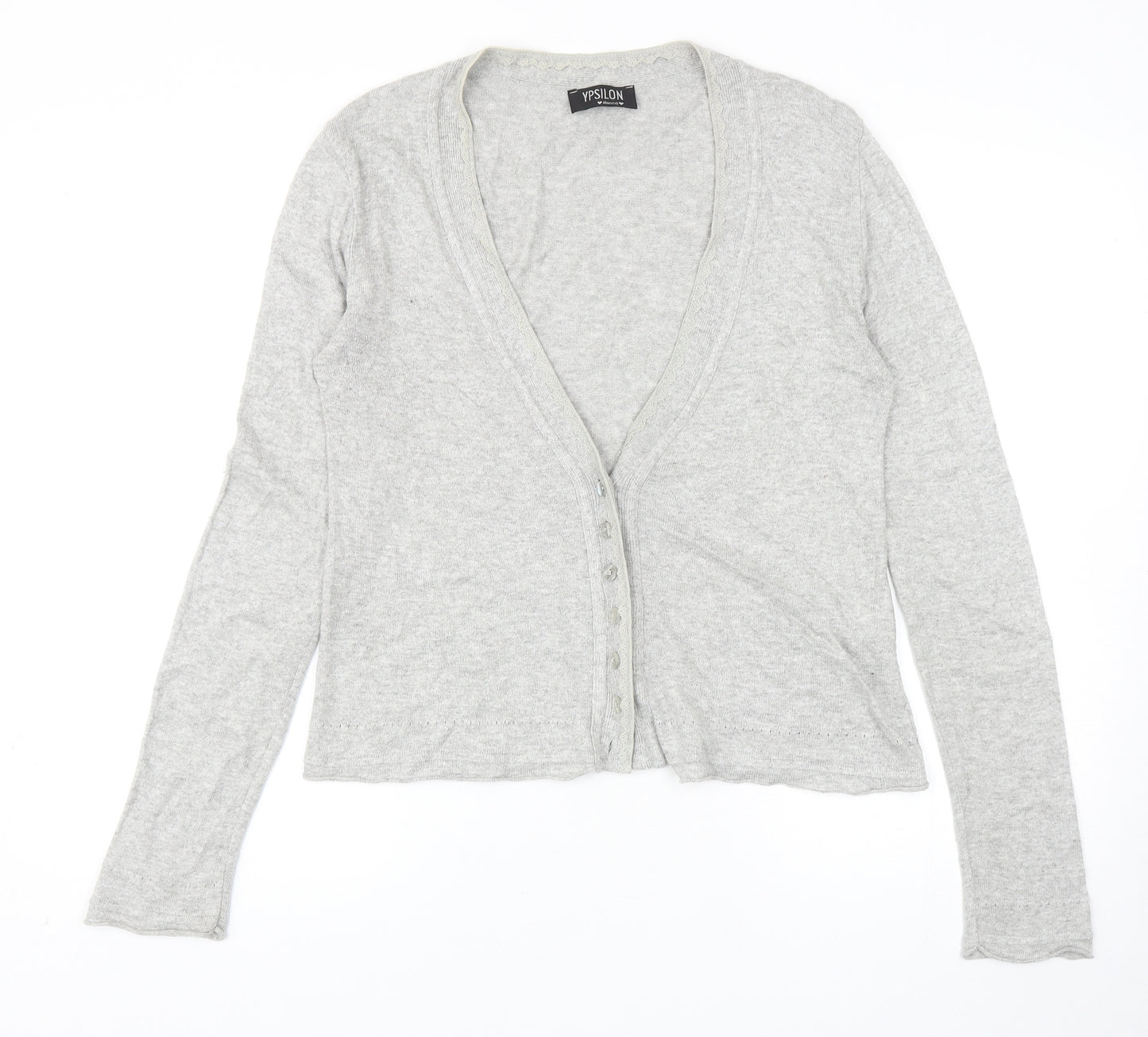 Ypsilon Womens Grey V-Neck Viscose Cardigan Jumper Size L