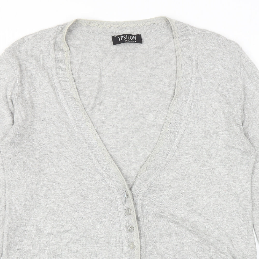 Ypsilon Womens Grey V-Neck Viscose Cardigan Jumper Size L