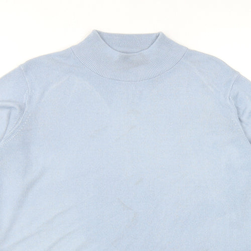 Marks and Spencer Womens Blue Mock Neck Acrylic Pullover Jumper Size 14