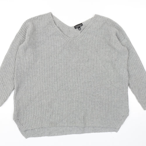 Topshop Womens Grey V-Neck Acrylic Pullover Jumper Size 6