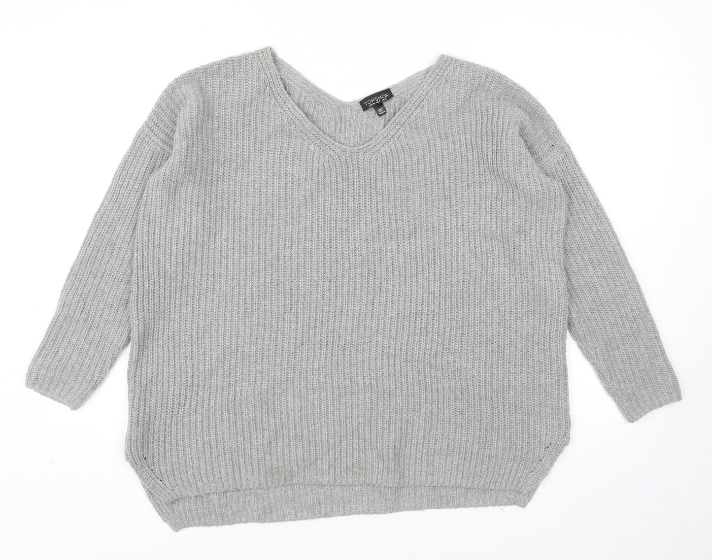 Topshop Womens Grey V-Neck Acrylic Pullover Jumper Size 6