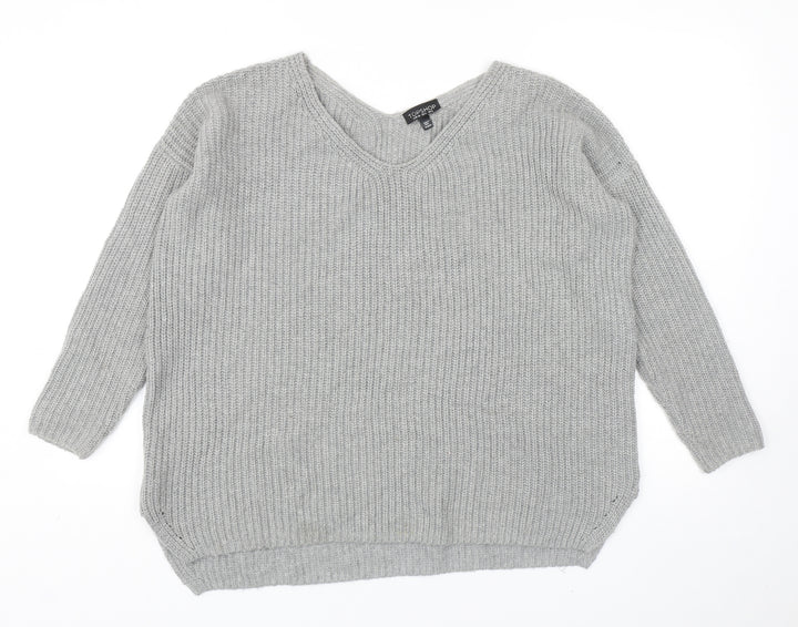 Topshop Womens Grey V-Neck Acrylic Pullover Jumper Size 6