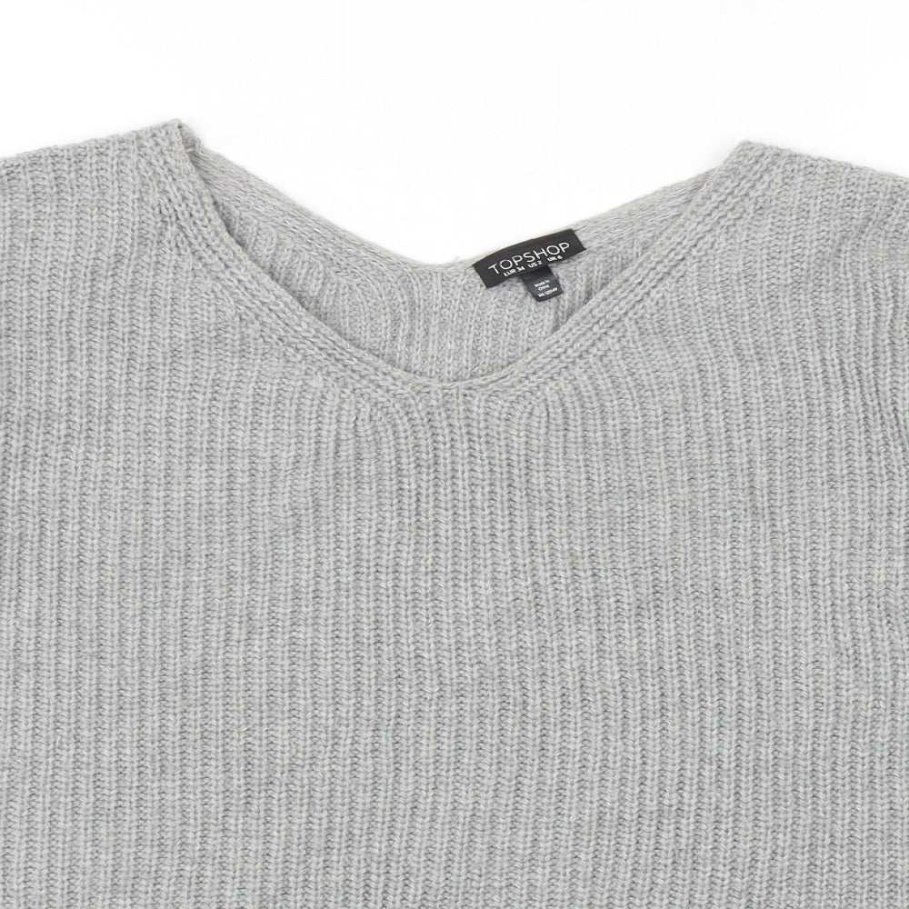 Topshop Womens Grey V-Neck Acrylic Pullover Jumper Size 6