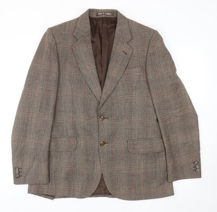 Burton Mens Brown Plaid Polyester Jacket Blazer Size 38