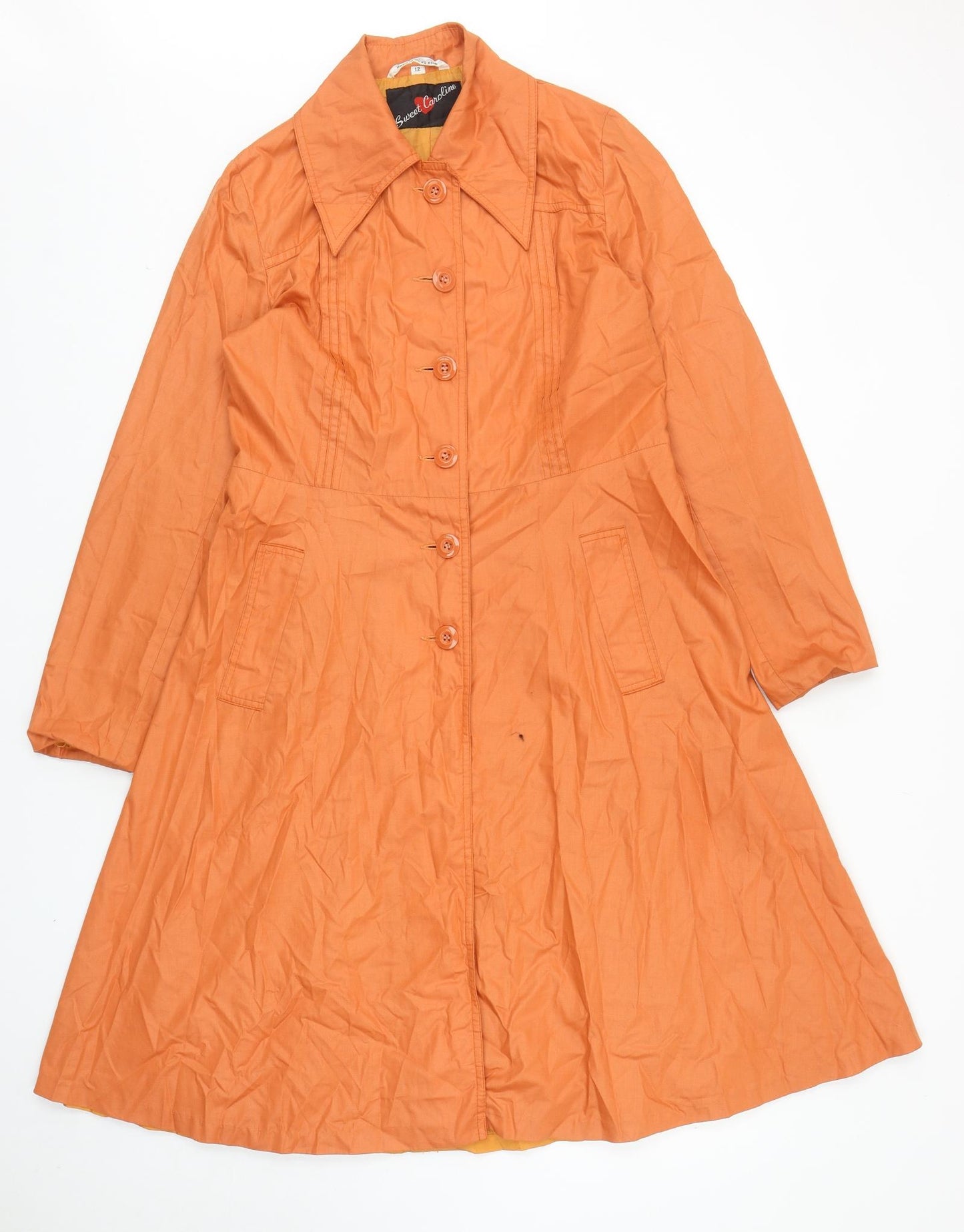 Sweet Caroline Womens Orange Trench Coat Coat Size 12 Button