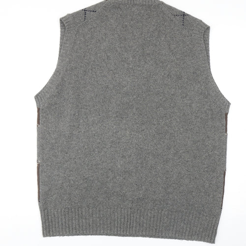 Blue Harbour Mens Grey V-Neck Argyle/Diamond Wool Vest Jumper Size M