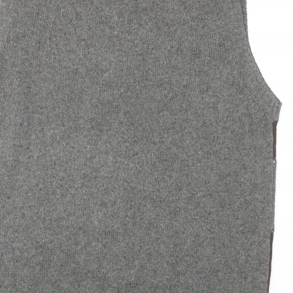 Blue Harbour Mens Grey V-Neck Argyle/Diamond Wool Vest Jumper Size M
