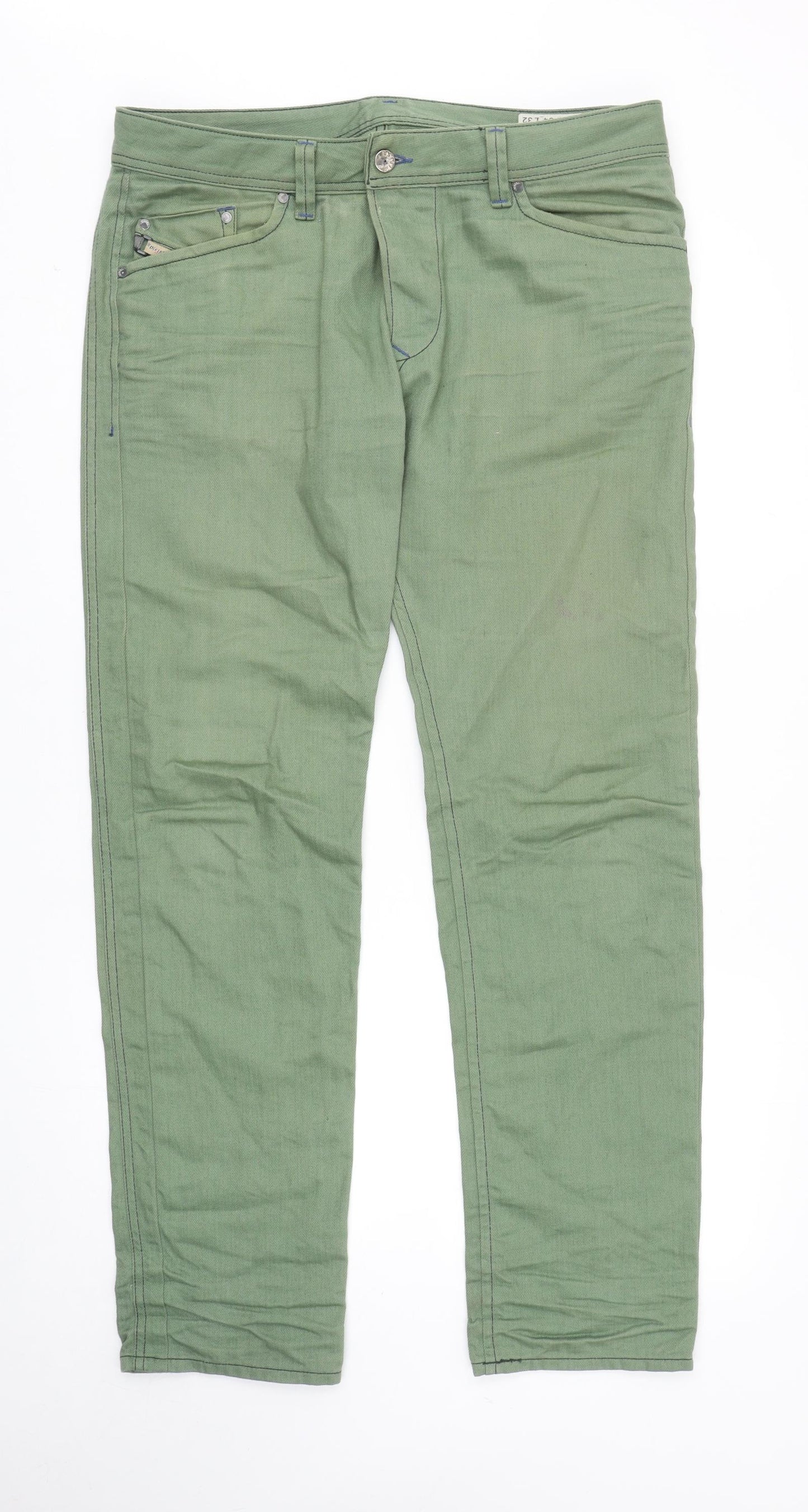 Diesel Mens Green Cotton Straight Jeans Size 34 in L32 in Regular Zip