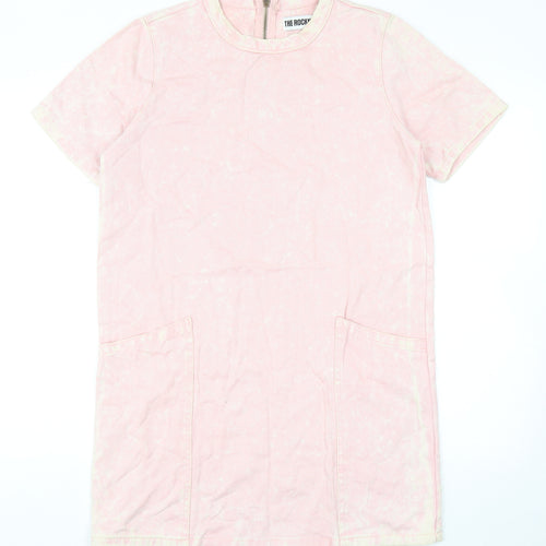 The Rockn Rev Womens Pink Cotton T-Shirt Dress Size 10 Round Neck Zip