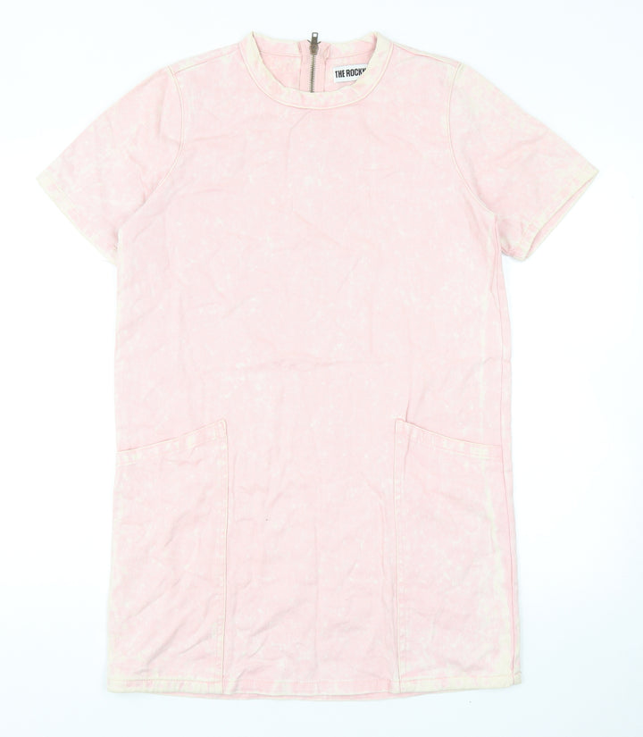 The Rockn Rev Womens Pink Cotton T-Shirt Dress Size 10 Round Neck Zip