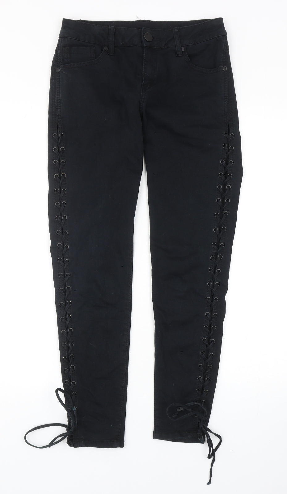 Preowrn Womens Black Cotton Skinny Jeans Size M Regular Zip - Lace Up