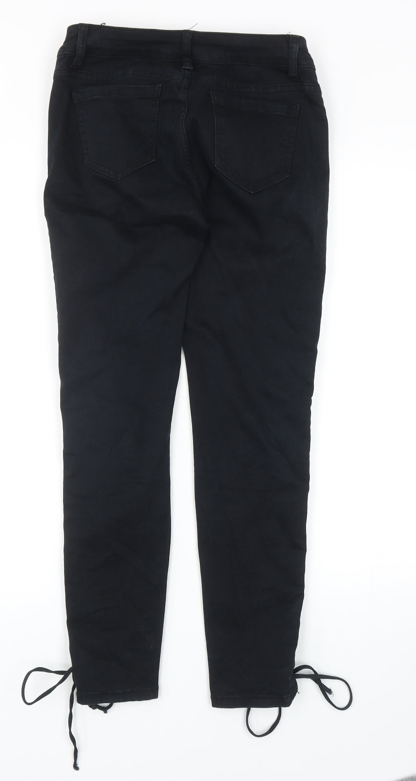 Preowrn Womens Black Cotton Skinny Jeans Size M Regular Zip - Lace Up
