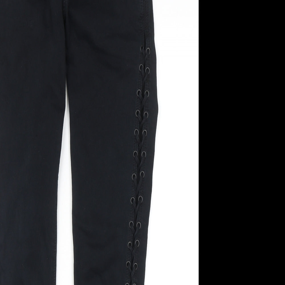Preowrn Womens Black Cotton Skinny Jeans Size M Regular Zip - Lace Up