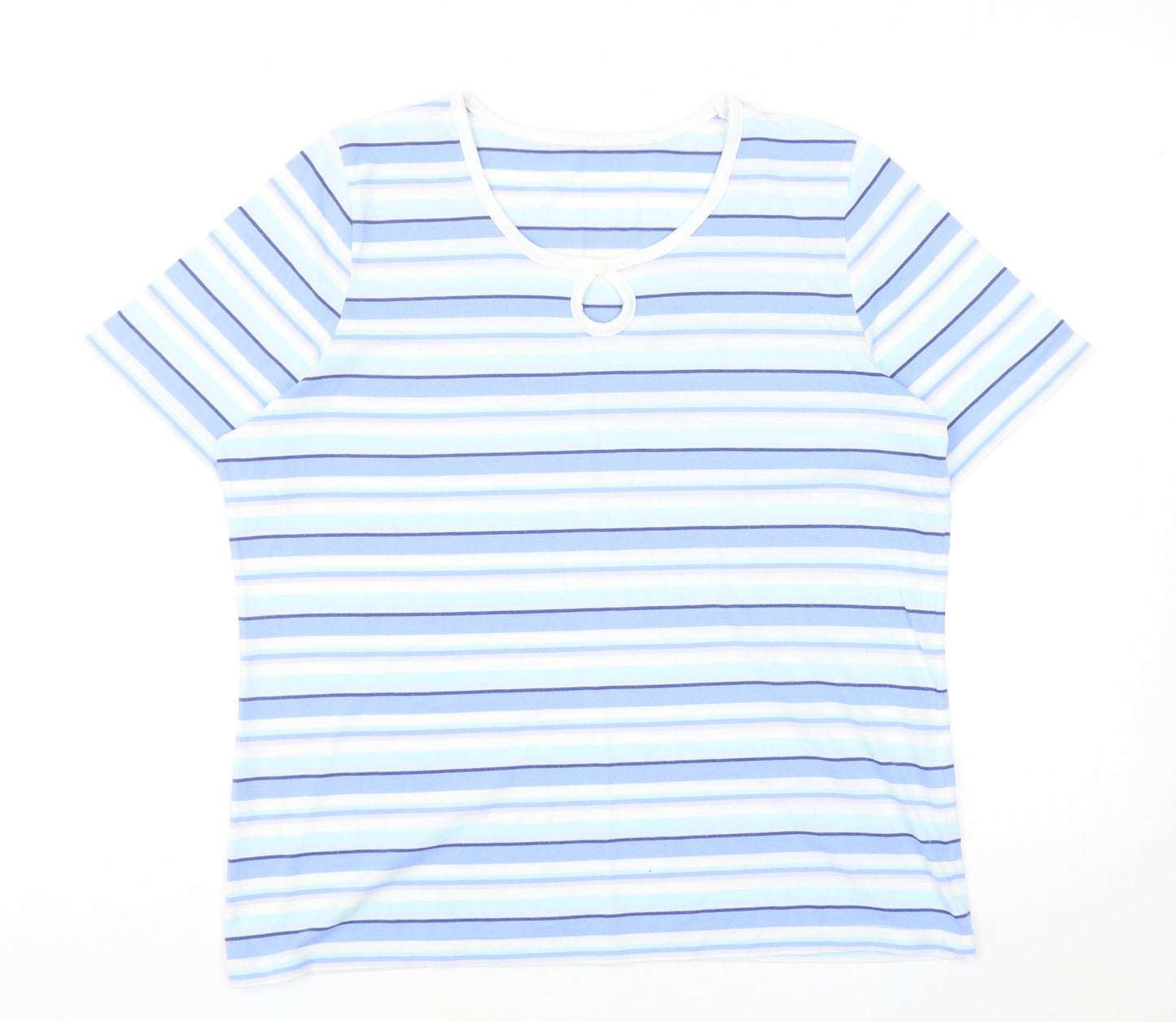 Bonmarché Womens Blue Striped Cotton Basic T-Shirt Size M Scoop Neck