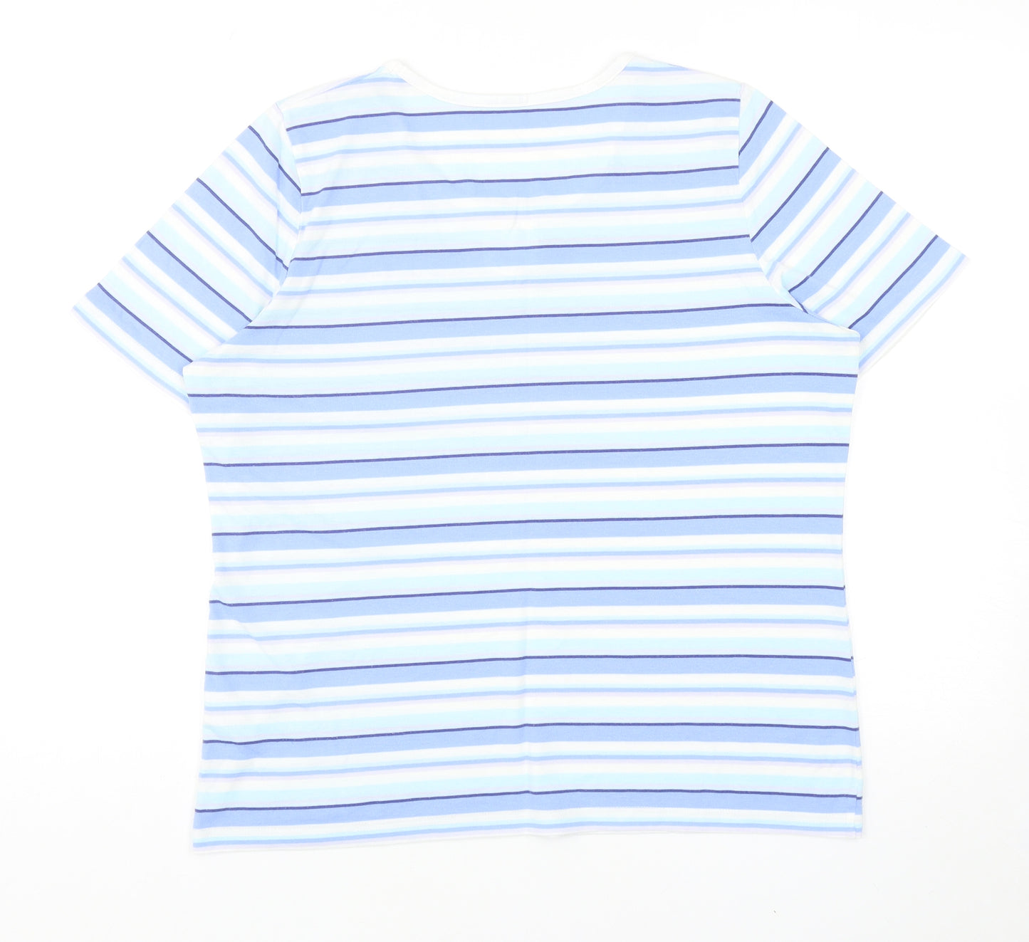 Bonmarché Womens Blue Striped Cotton Basic T-Shirt Size M Scoop Neck