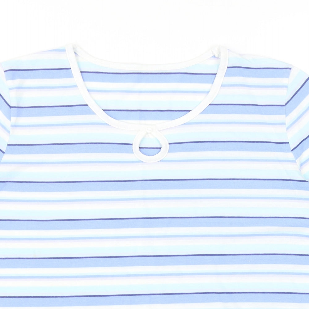 Bonmarché Womens Blue Striped Cotton Basic T-Shirt Size M Scoop Neck