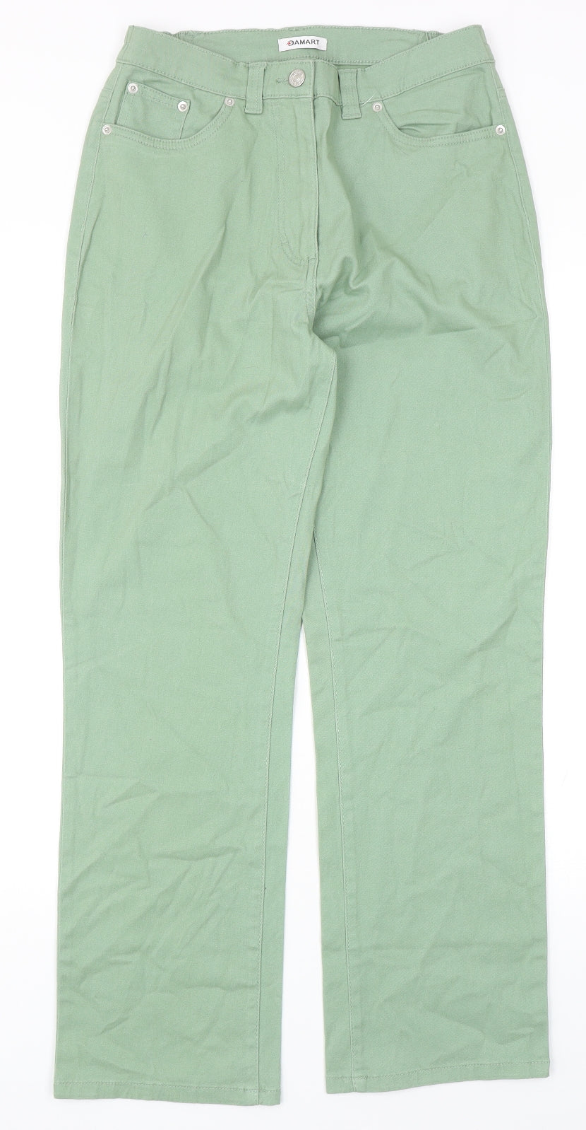 Damart Womens Green Cotton Straight Jeans Size 10 Regular Zip