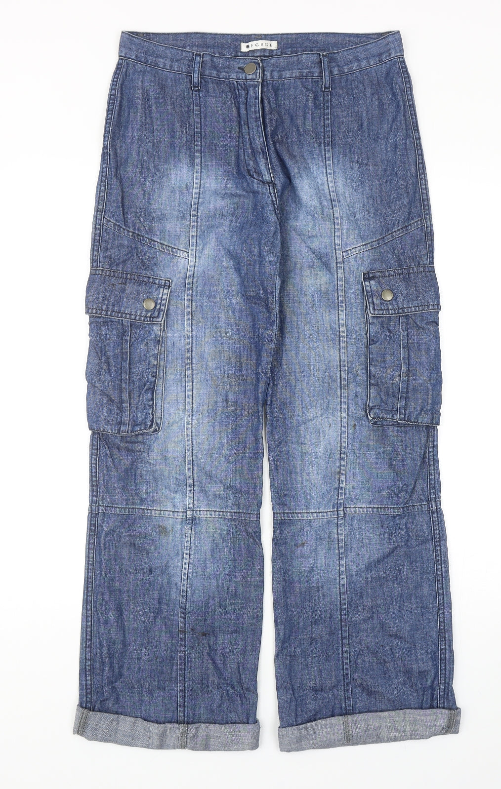 George Womens Blue Cotton Wide-Leg Jeans Size 10 Regular Zip