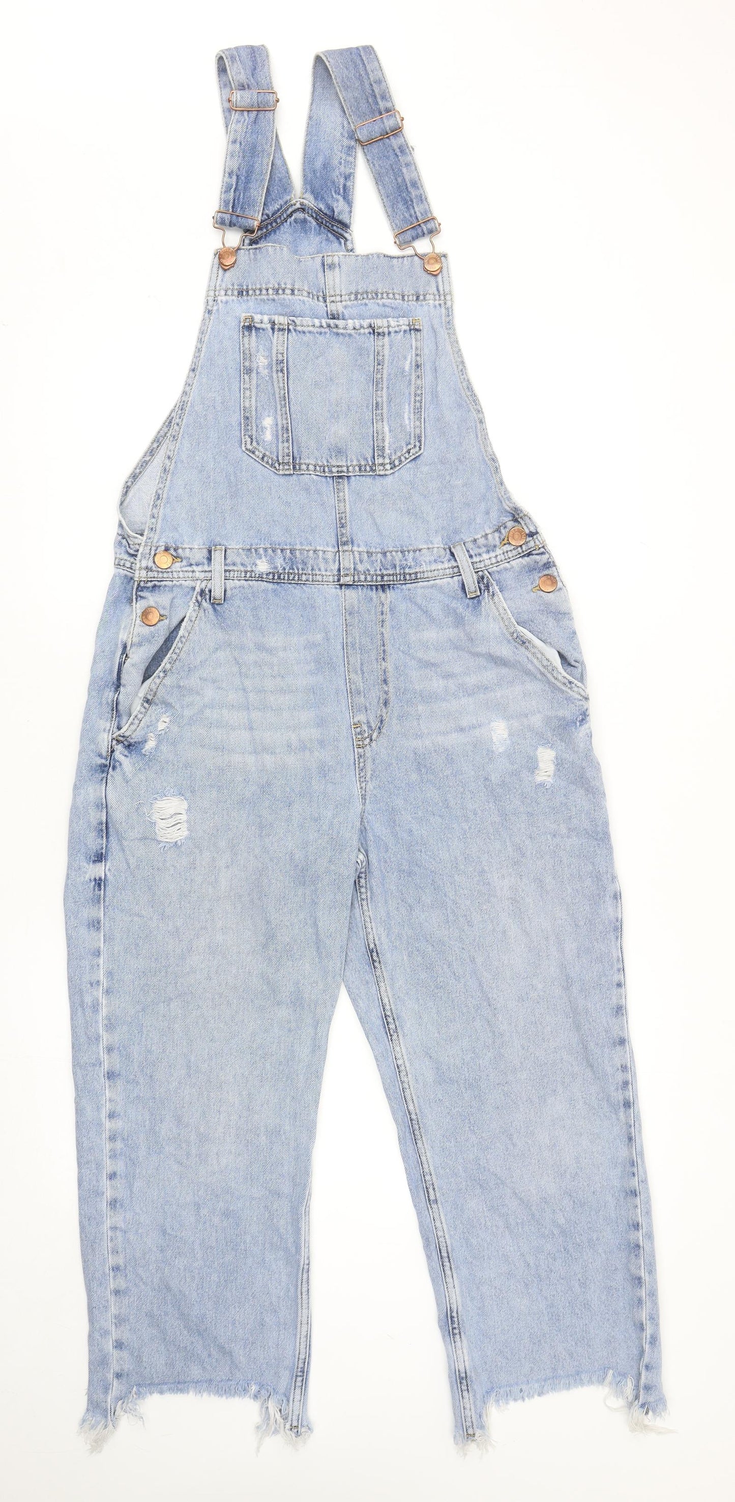 River Island Womens Blue Cotton Dungaree One-Piece Size 10 Buckle