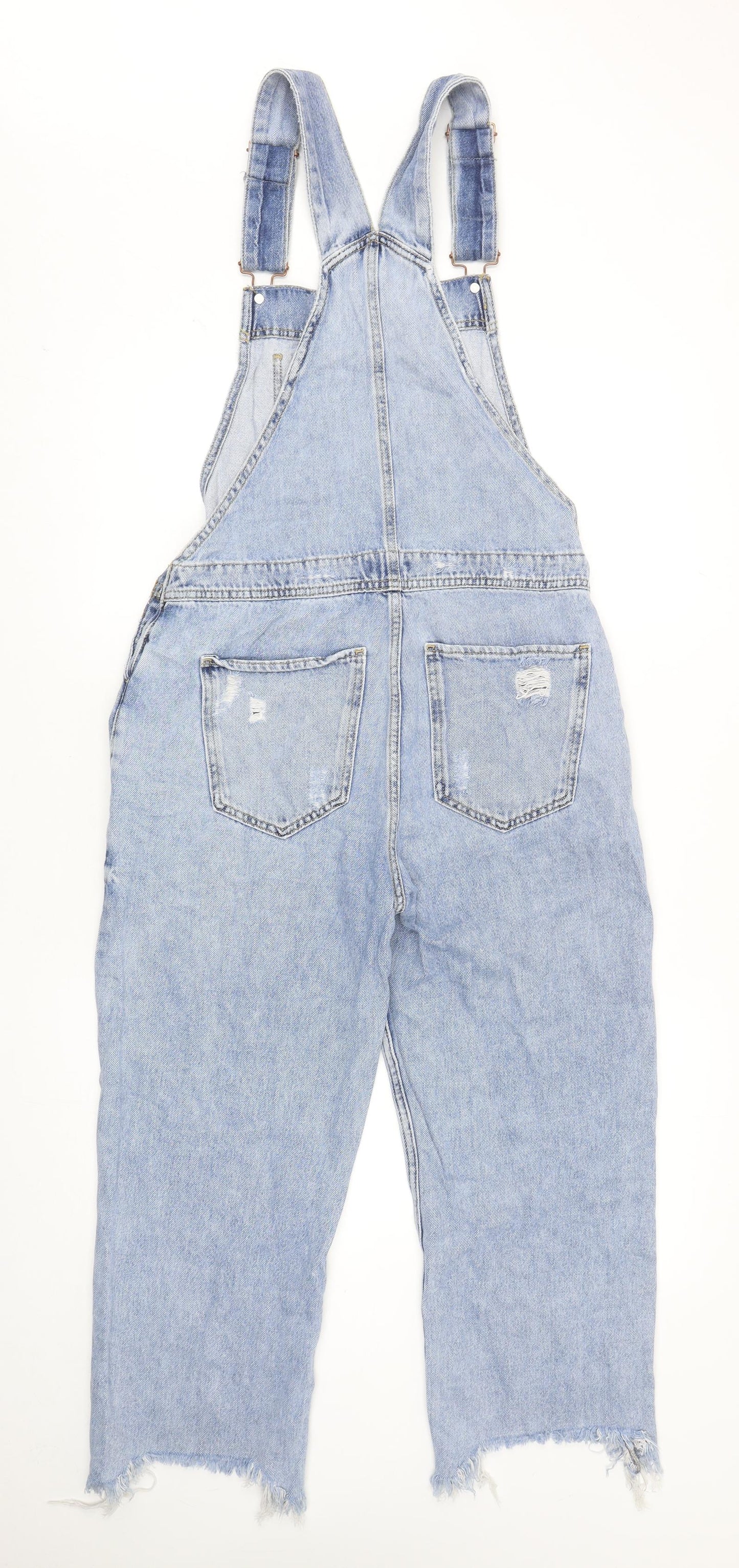 River Island Womens Blue Cotton Dungaree One-Piece Size 10 Buckle