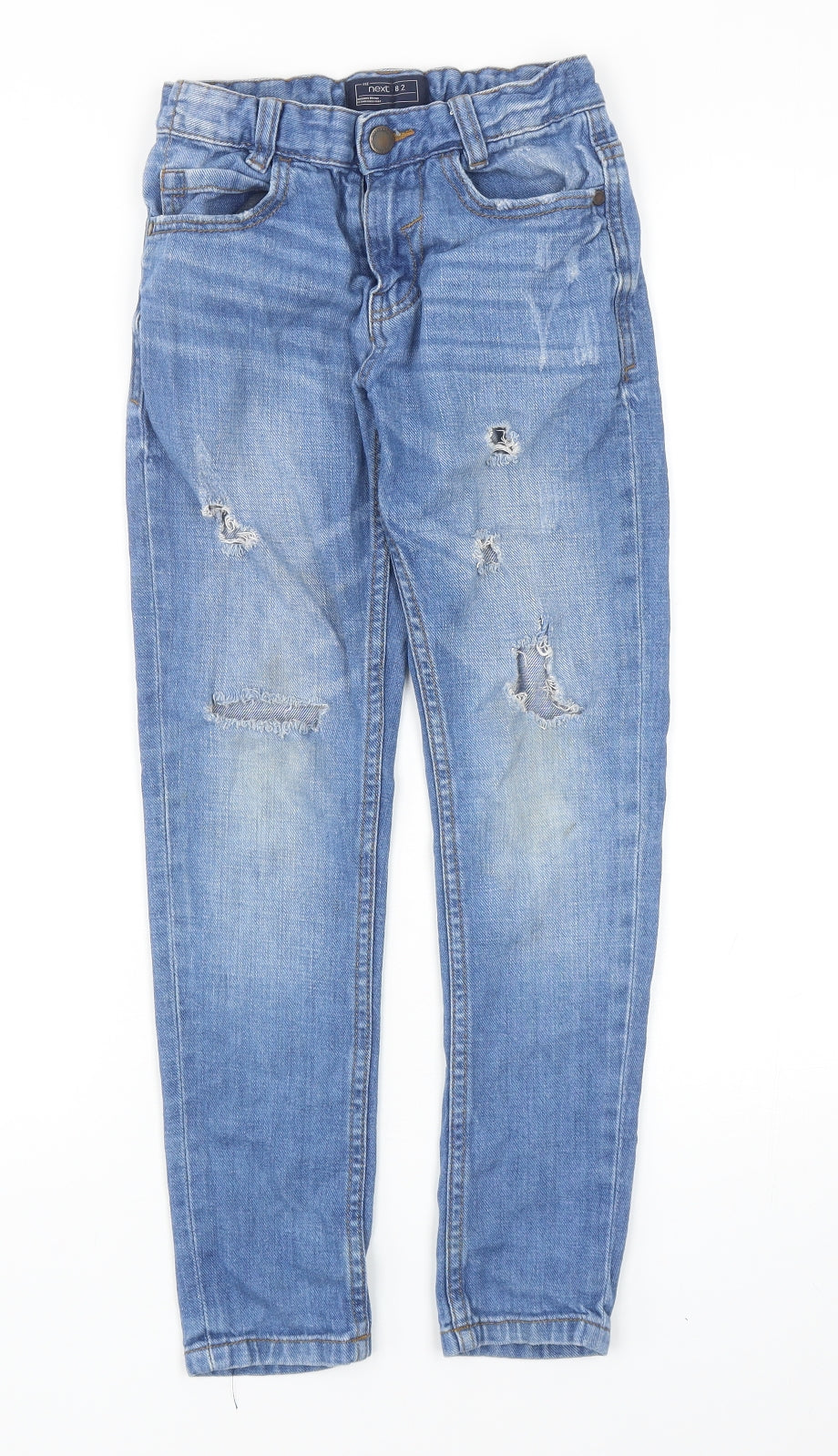 NEXT Boys Blue Cotton Skinny Jeans Size 8 Years Regular Zip - Distressed