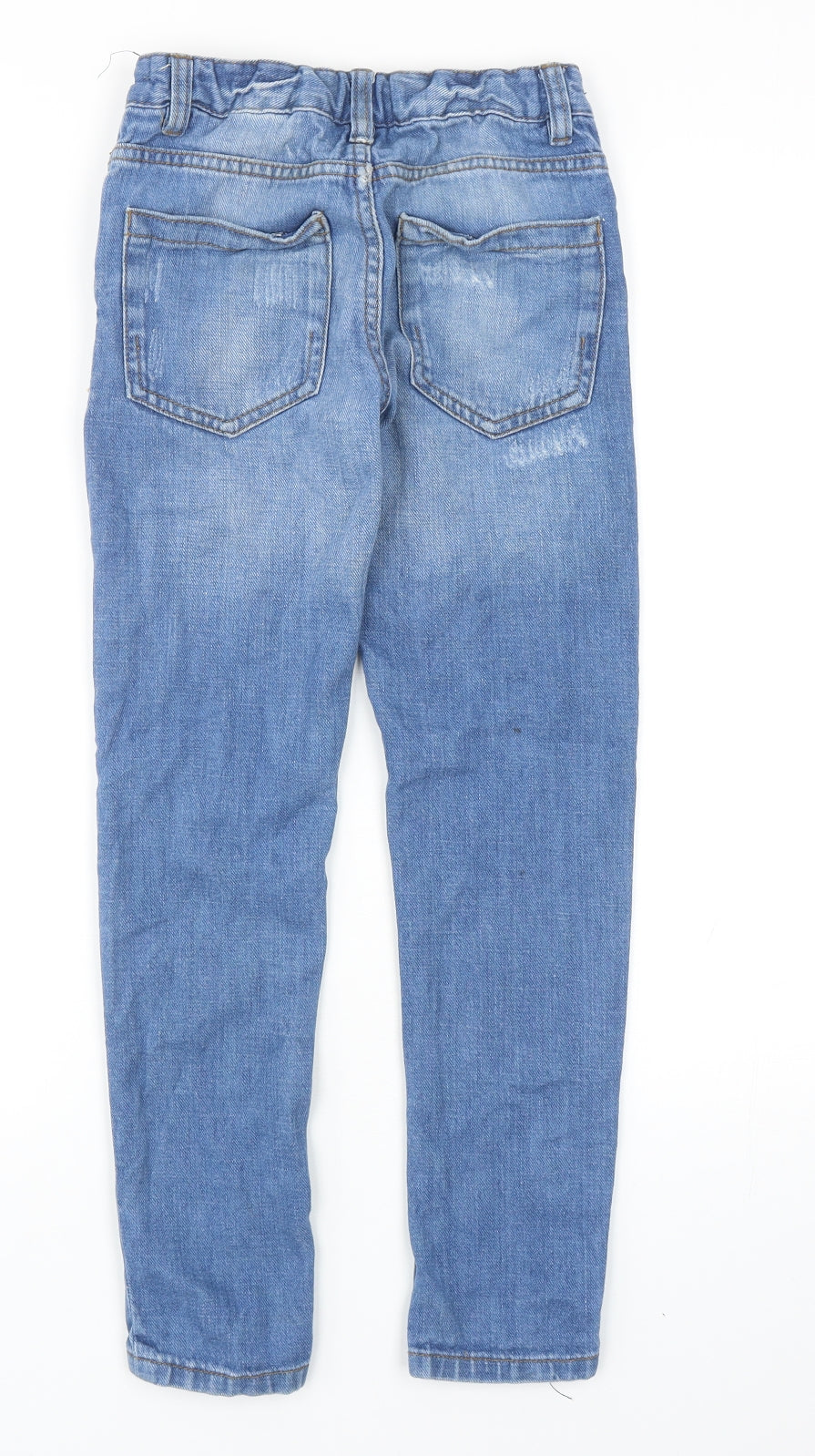 NEXT Boys Blue Cotton Skinny Jeans Size 8 Years Regular Zip - Distressed