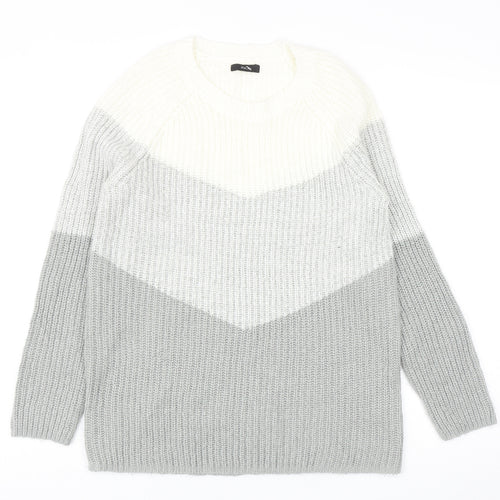 M&Co Womens Grey Round Neck Geometric Acrylic Pullover Jumper Size 12