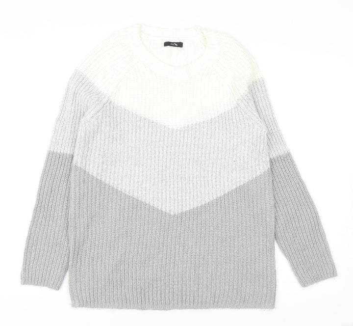 M&Co Womens Grey Round Neck Geometric Acrylic Pullover Jumper Size 12