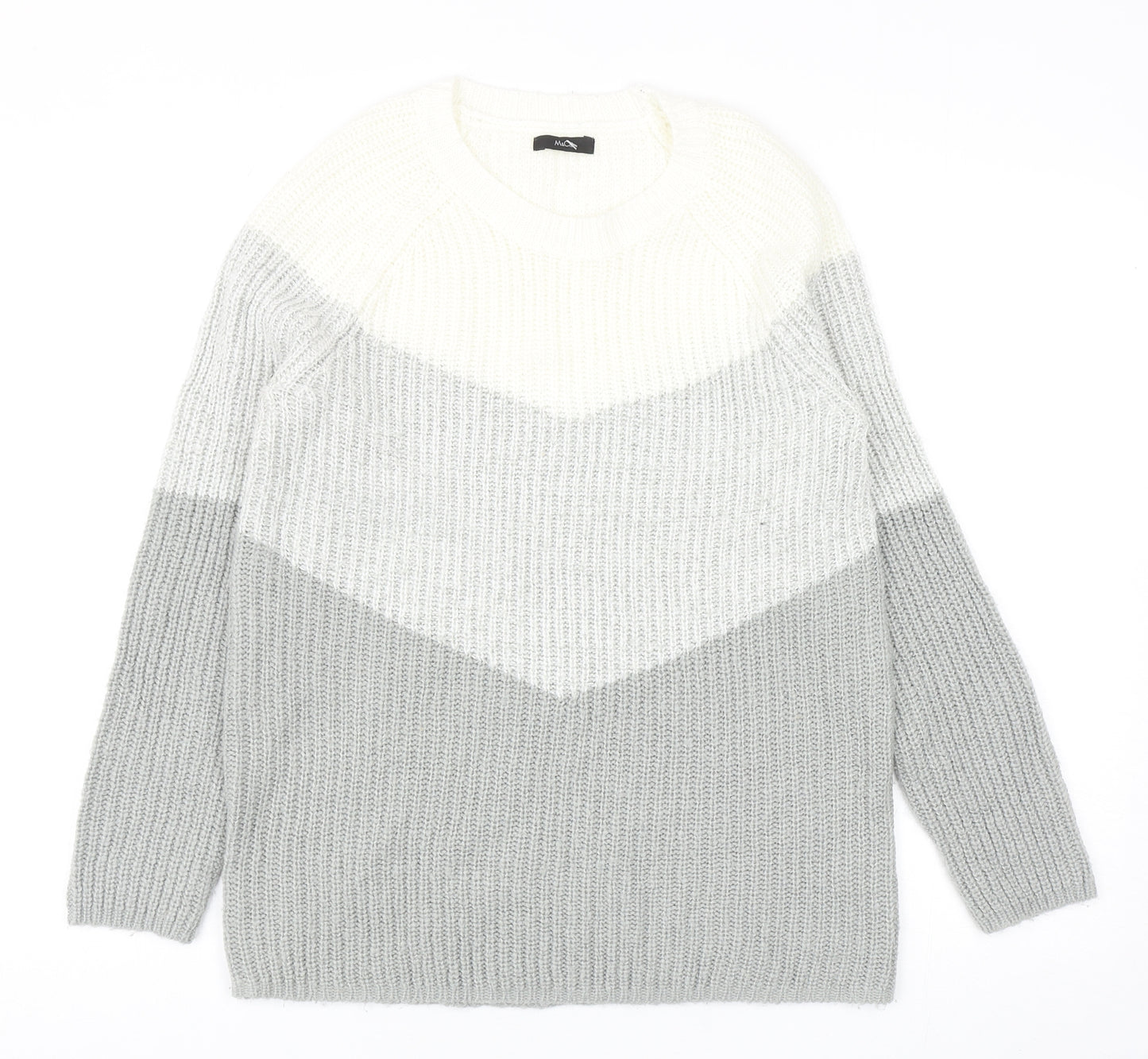 M&Co Womens Grey Round Neck Geometric Acrylic Pullover Jumper Size 12