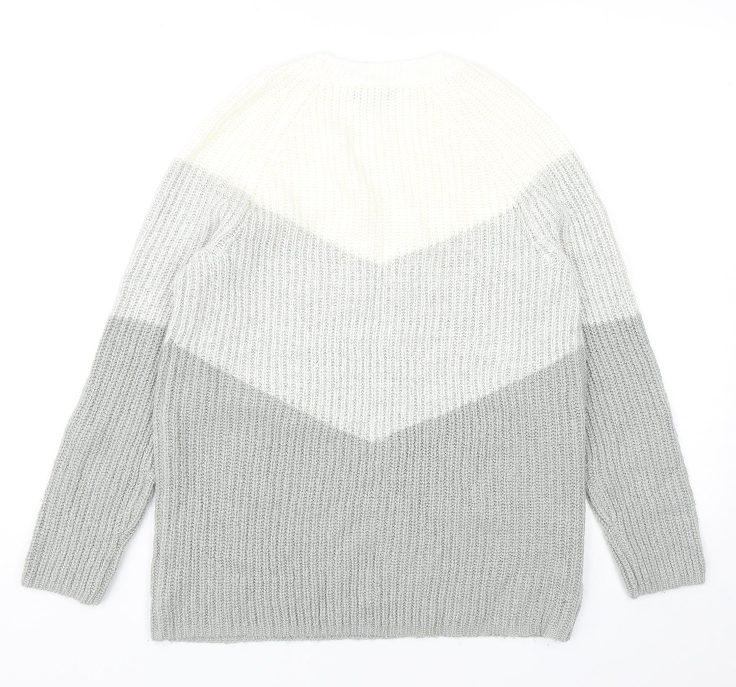 M&Co Womens Grey Round Neck Geometric Acrylic Pullover Jumper Size 12