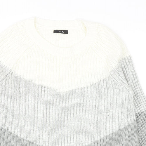 M&Co Womens Grey Round Neck Geometric Acrylic Pullover Jumper Size 12