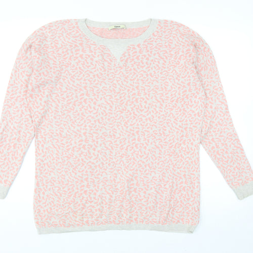Oasis Womens Pink Round Neck Animal Print Cotton Pullover Jumper Size S