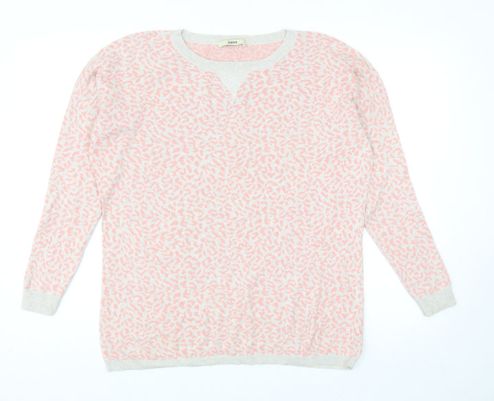 Oasis Womens Pink Round Neck Animal Print Cotton Pullover Jumper Size S