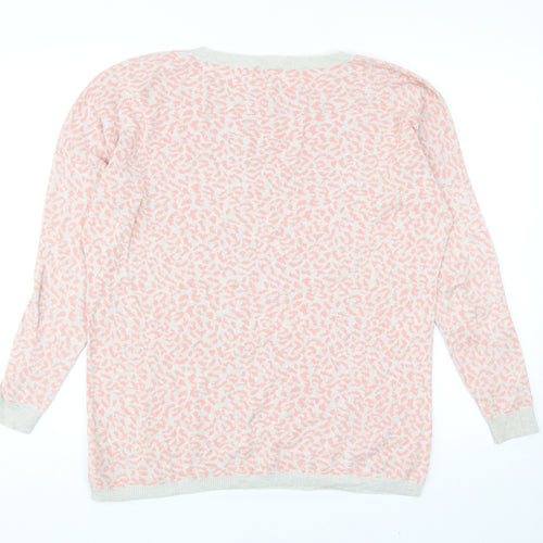 Oasis Womens Pink Round Neck Animal Print Cotton Pullover Jumper Size S