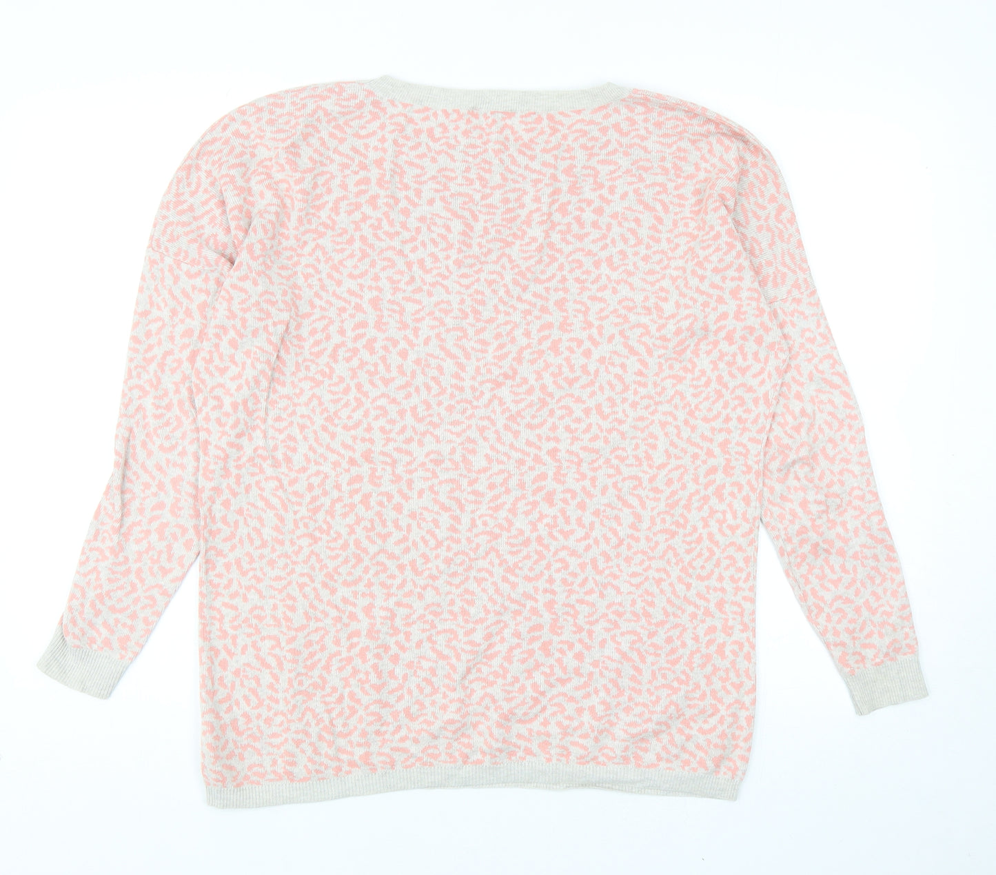 Oasis Womens Pink Round Neck Animal Print Cotton Pullover Jumper Size S