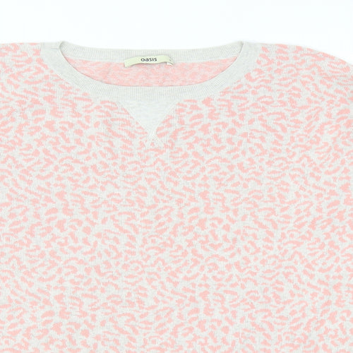 Oasis Womens Pink Round Neck Animal Print Cotton Pullover Jumper Size S