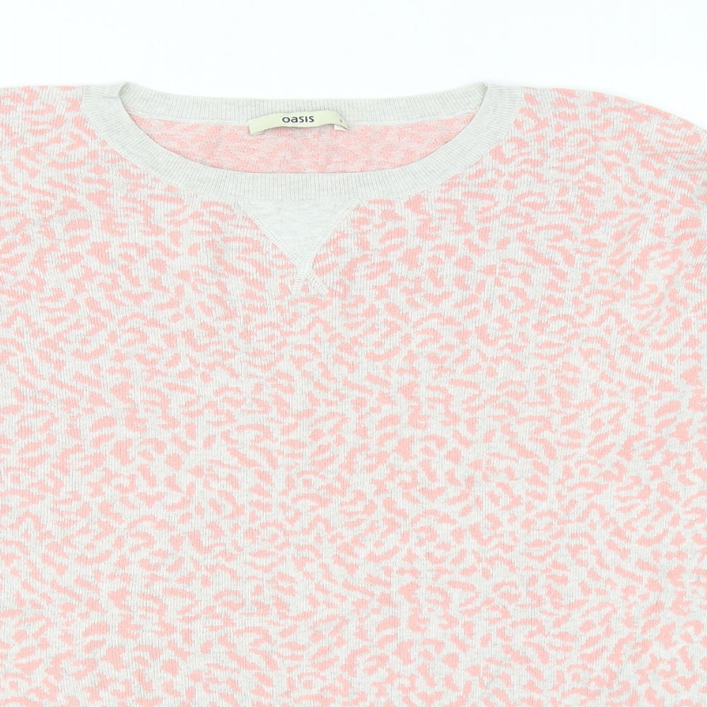 Oasis Womens Pink Round Neck Animal Print Cotton Pullover Jumper Size S