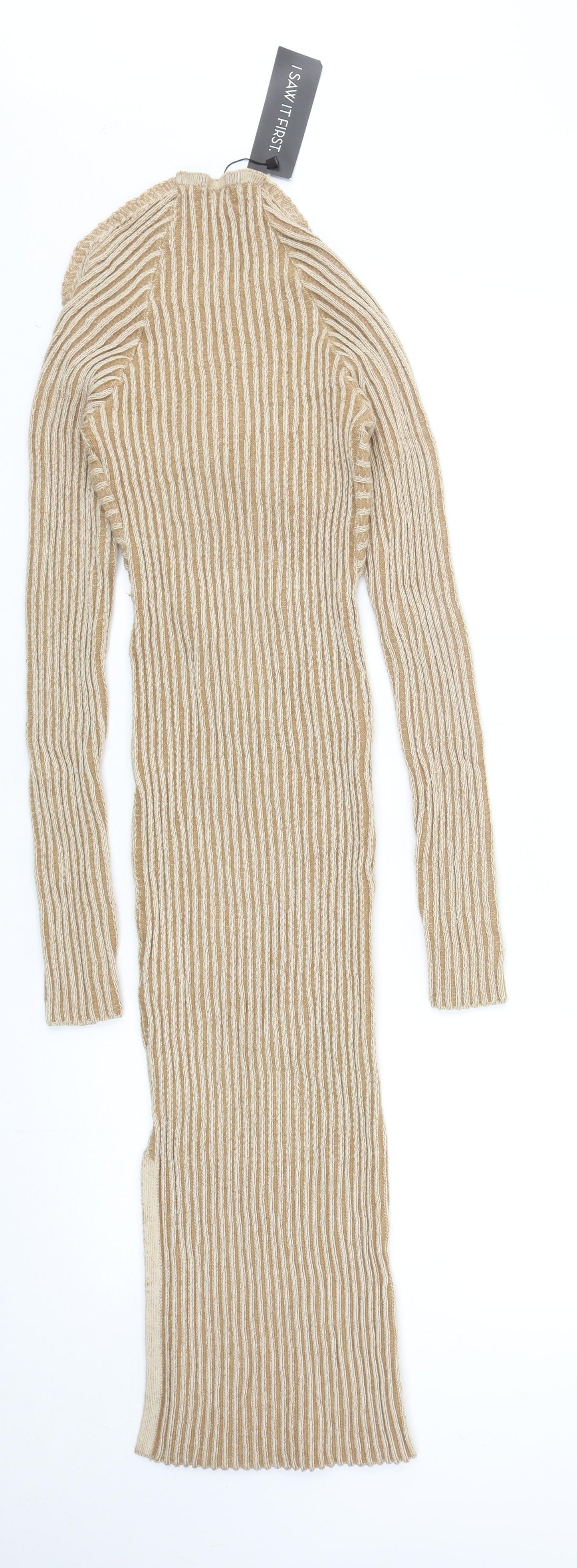 I SAW IT FIRST Womens Beige Viscose Jumper Dress Size 10 V-Neck Pullover