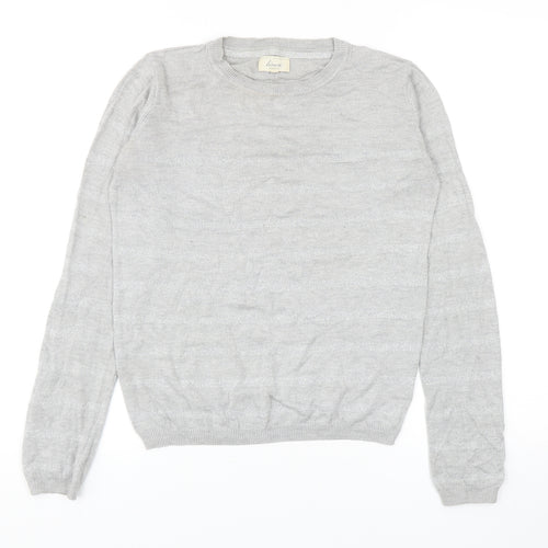 Linea Womens Grey Round Neck Striped Viscose Pullover Jumper Size XS