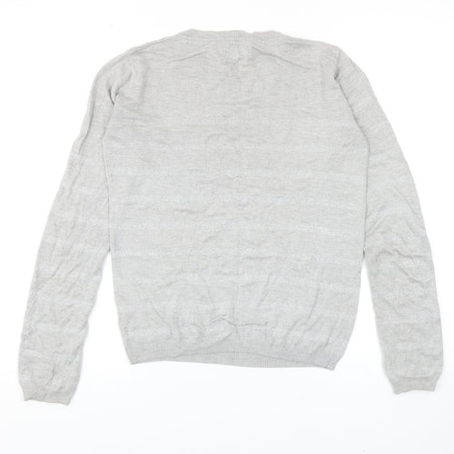 Linea Womens Grey Round Neck Striped Viscose Pullover Jumper Size XS