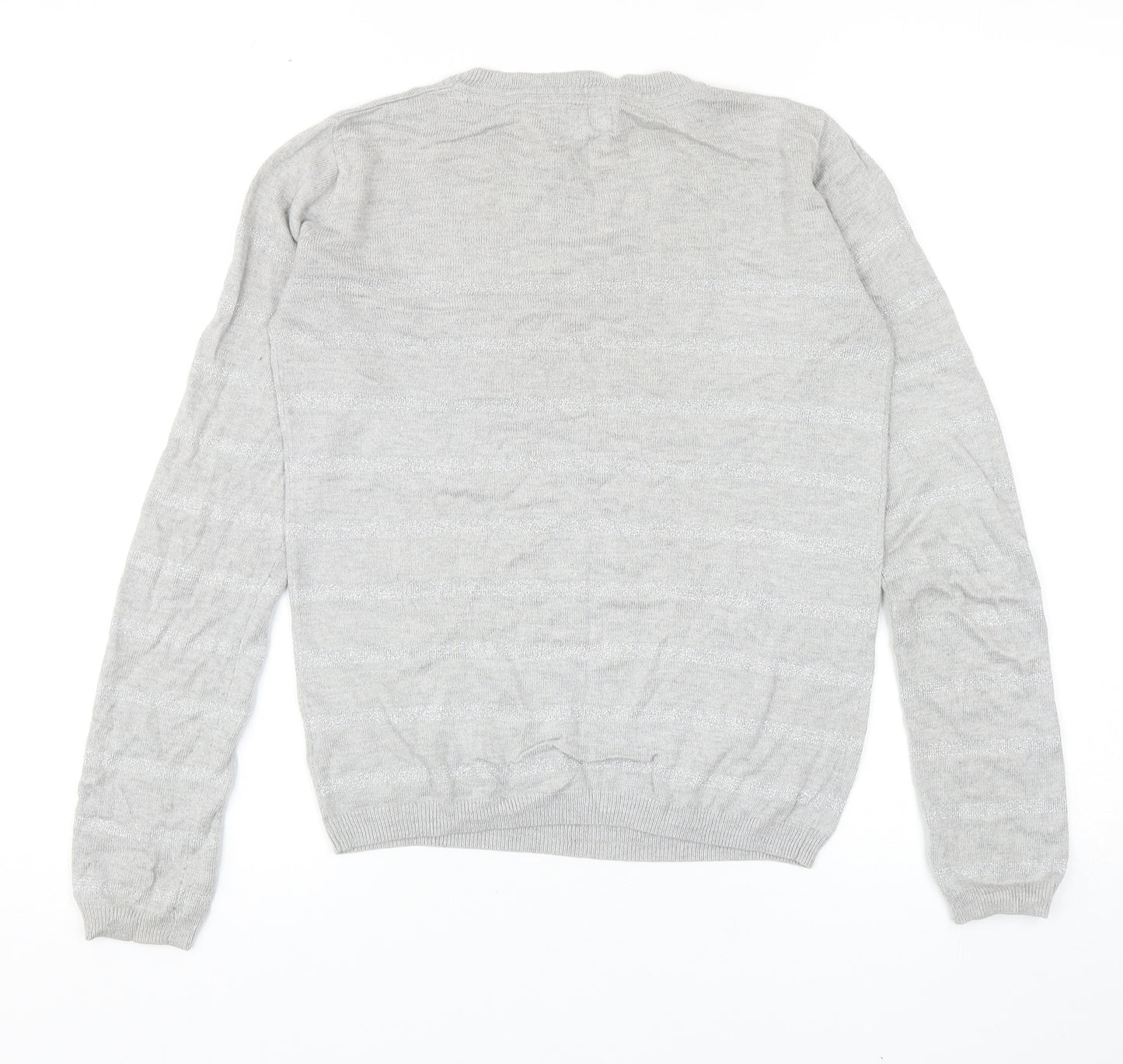 Linea Womens Grey Round Neck Striped Viscose Pullover Jumper Size XS