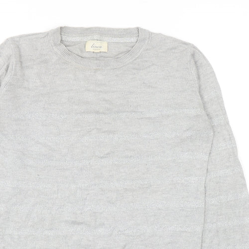 Linea Womens Grey Round Neck Striped Viscose Pullover Jumper Size XS