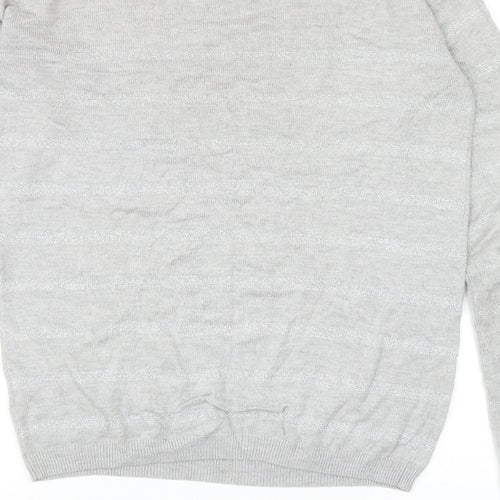 Linea Womens Grey Round Neck Striped Viscose Pullover Jumper Size XS