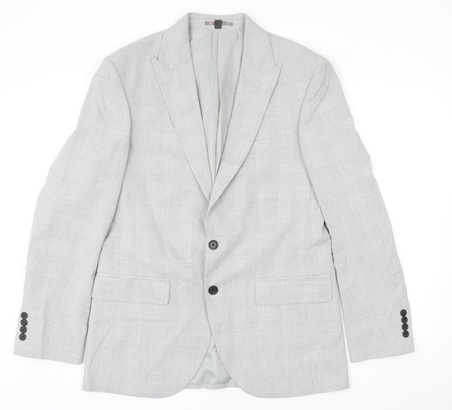 Marks and Spencer Mens Grey Plaid Polyester Jacket Blazer Size 40