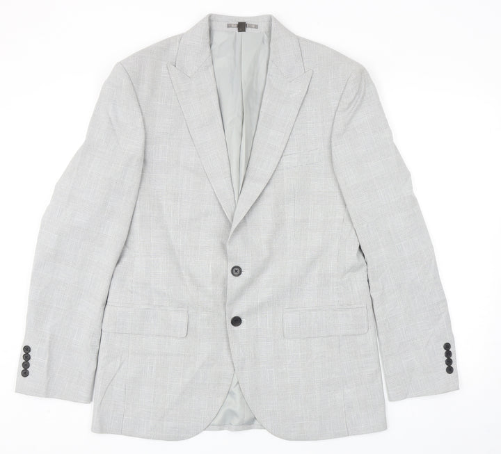 Marks and Spencer Mens Grey Plaid Polyester Jacket Blazer Size 40