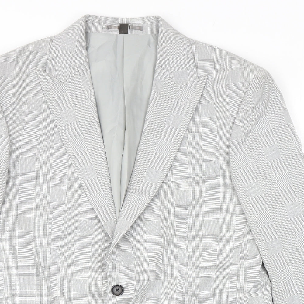 Marks and Spencer Mens Grey Plaid Polyester Jacket Blazer Size 40