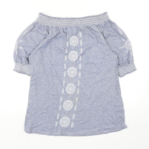 Primark Womens Blue Geometric Cotton Basic Blouse Size 10 Off the Shoulder