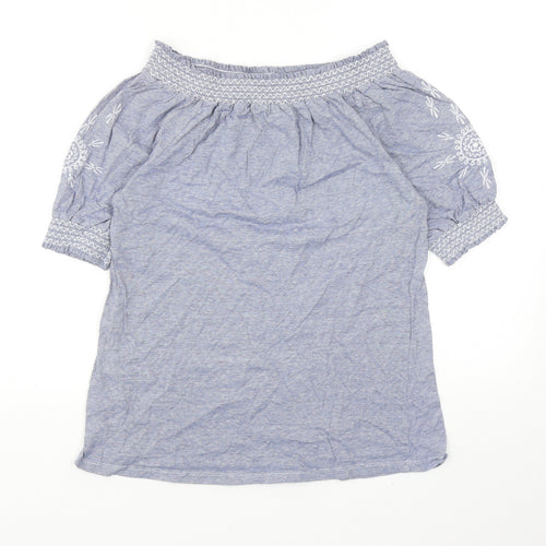 Primark Womens Blue Geometric Cotton Basic Blouse Size 10 Off the Shoulder