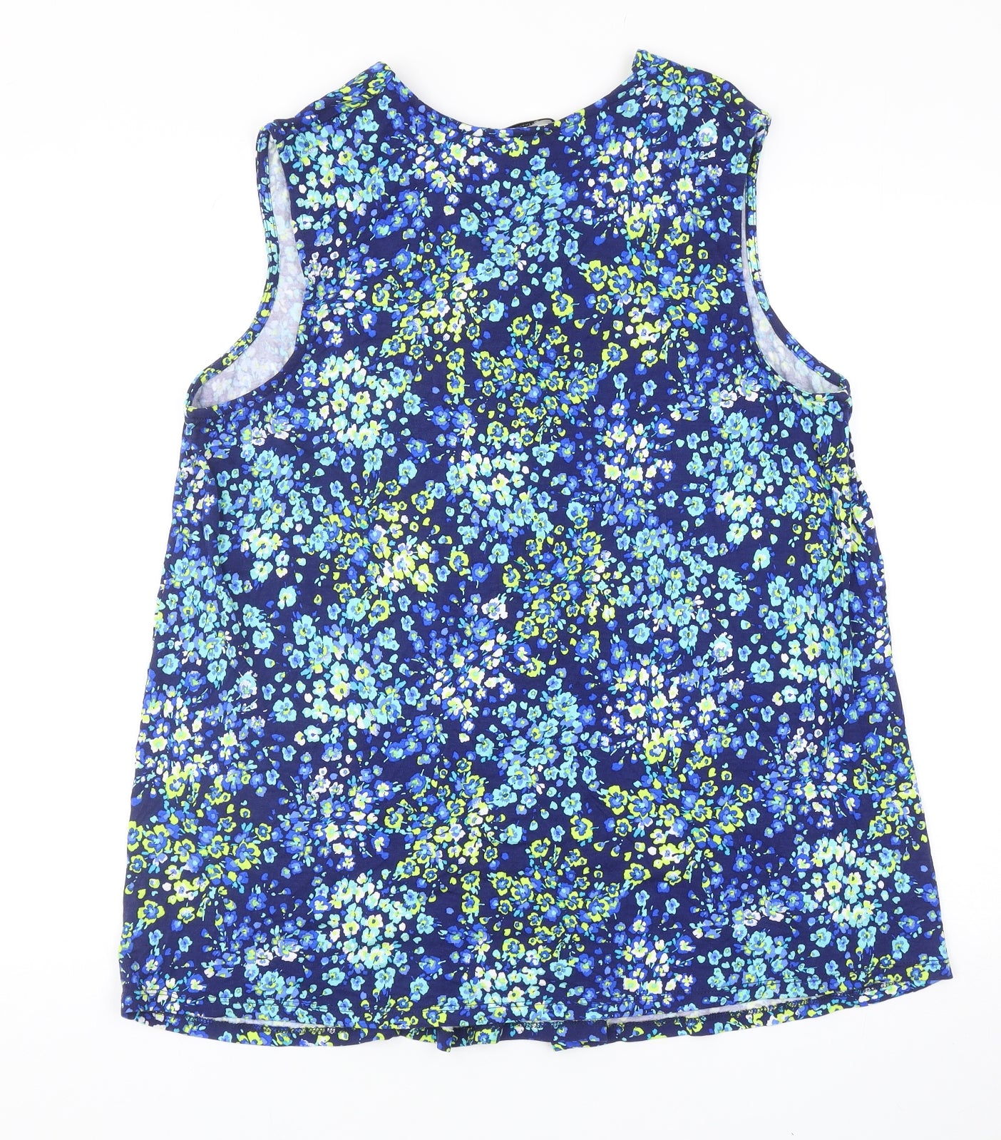 TU Womens Blue Floral Polyester Basic Blouse Size 16 Round Neck